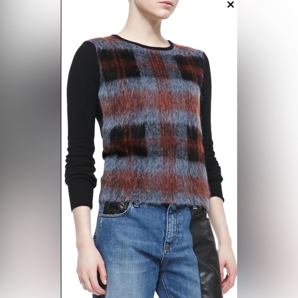 ALEXANDER 💀 MCQUEEN Plaid Mohair Front Crew Neck Sweater Medium - Picture 2 of 10